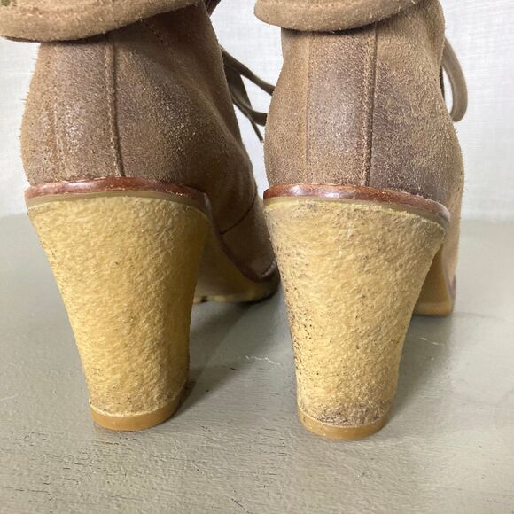 UGG Calynda Tan Suede Leather Heeled Booties Lace Up Sz 8 Shearling Lined Fall - Picture 8 of 11